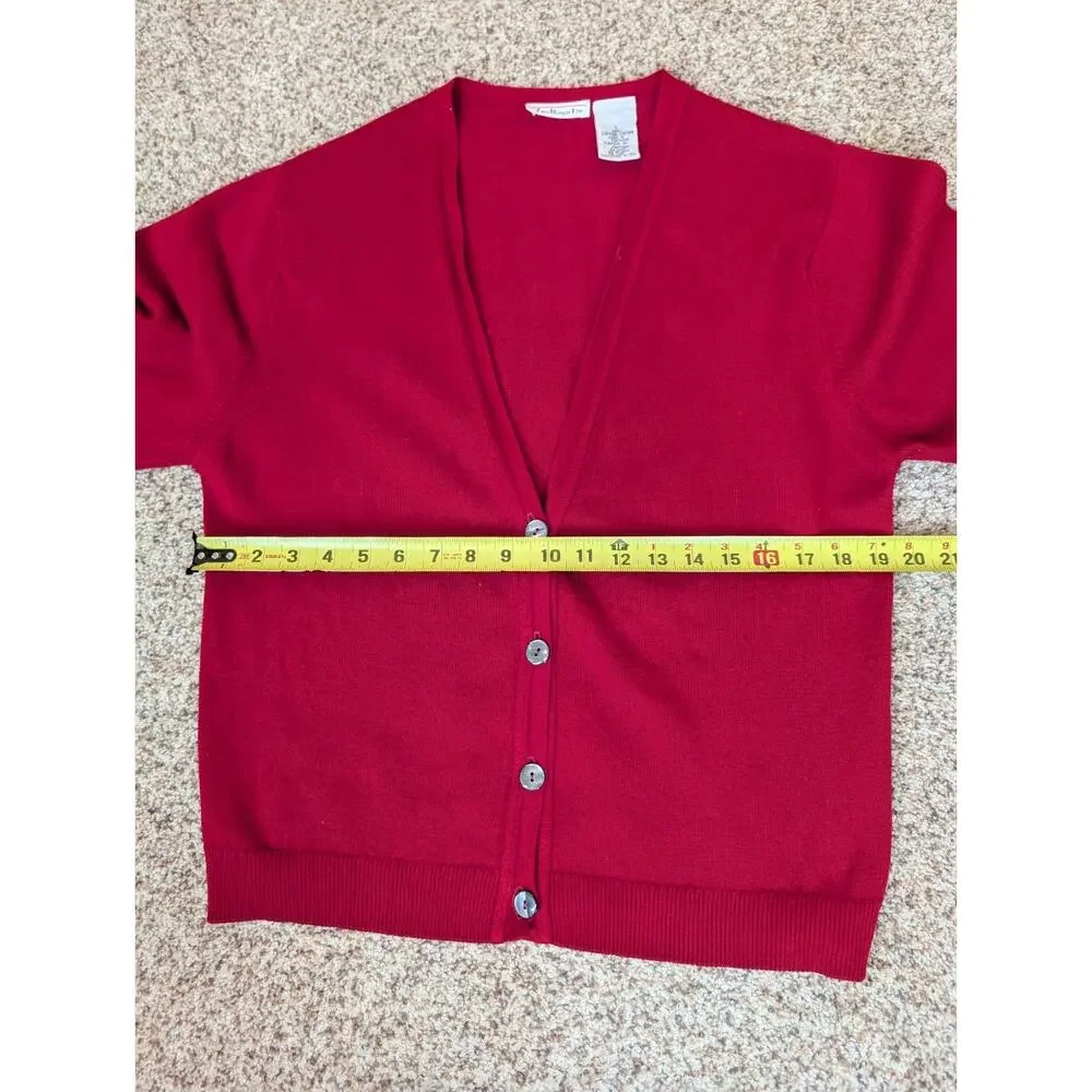 Vintage Talbots Red Cotton Long Sleeve Cardigan Sweater Size Large V Neck